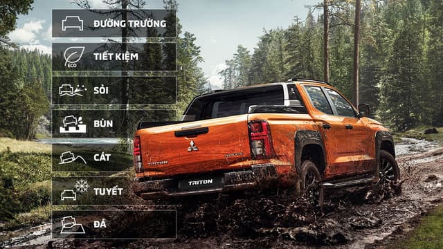 7 Chế độ lái tùy chọn: \nCho phép người lái dễ dàng thay đổi giữa 7 chế độ: Đường trường, Tiết kiệm, Đường tuyết (trơn trượt), Sỏi, Bùn, Cát, Đá.​​​