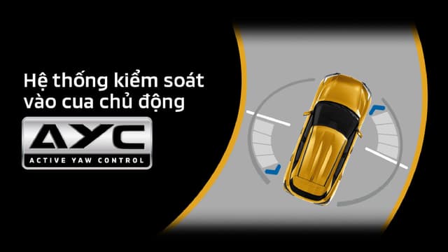 Hệ thống kiểm soát vào cua chủ động (AYC) \nActive Yaw Control (AYC) hỗ trợ lái xe an toàn khi di chuyển trong điều kiện đường trơn trượt và vào cua.